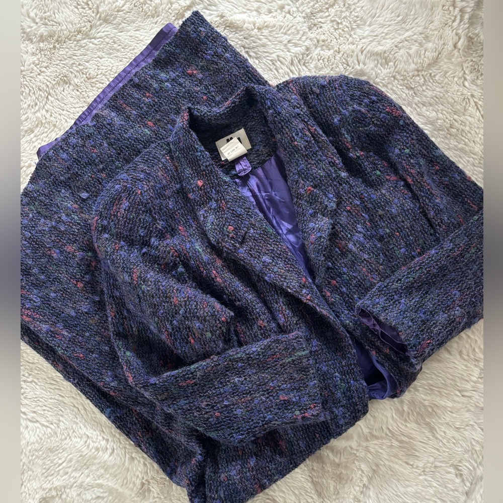 VTG MJ Seattle - Purple Tweed Wool Collared Trench Style Pea Coat